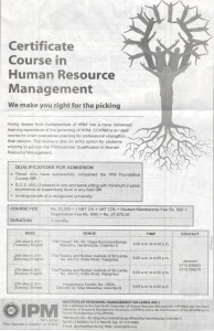 Certificate course in Human resource Management