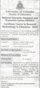 Certificate course in research methodology in education - 2011