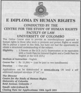 E Diploma in Human Rights @ University of Colombo