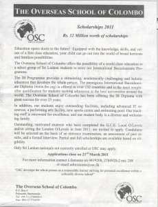 Scholarships 2011 - The Overseas School Of Colombo