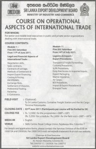 Course on Operational Aspects of international Trade – SL EDB