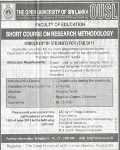 Short course on Research Methodology by Open University of Srilanka