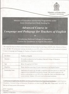 Scholarship Programe for Advance Course in Language and Pedagogy for Teachers of English