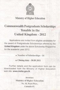 Commonwealth Postgraduate Scholarships in United Kingdom 2012