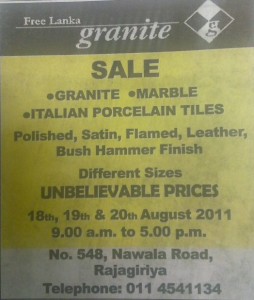 Free Lanka Granite Unbelievable Offers