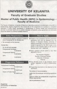 Master of Public Health (MPH) in Epidemiology by University of Kelaniya