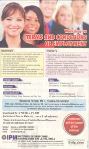 Workshop on Terms and Conditions of Employment by IPM Srilanka