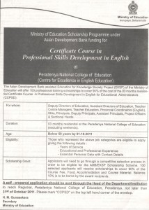 Scholarships for Certificate Course in professional Skills Development in English