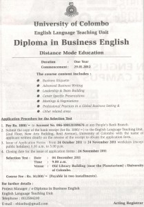 Diploma in Business English 2012 – University of Colombo