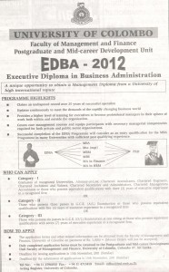 Executive Diploma in Business Administration 2012 – University of Colombo