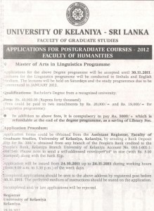 MA in Linguistics – University of Kelaniya