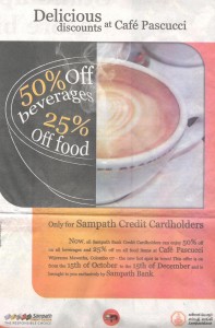 Sampath Bank Credit Card Discounts @ Café Pascucci