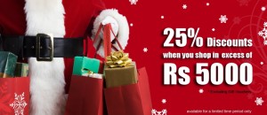 Hameedia Offers 25% Discounts on shopping excess Rs.5000.00 for charismas season.