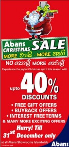 Abans Christmas Sale – up to 40% discount till 31st December 2011