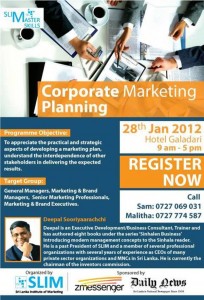Corporate Marketing Planning – Training Programme by SLIM on 28th January 2012