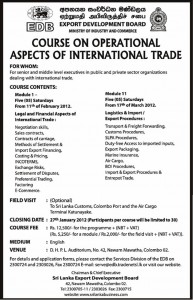 Course on Operational Aspects of International trade by Export development Board