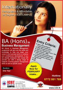 BA (Hons) in Business Management in One year by ICBT