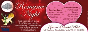Valentine’s Day Romance Night at Grand Oriental Hotel, Colombo