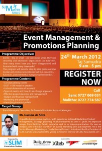 Event Management & Promotions Planning Programme on 24th March 2012