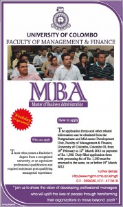 Master of Business Administration (MBA) 2012 – University of Colombo