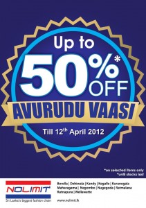 NOLIMIT offers Discounts Up to 50% Off (Avurudu Vaasi) Till 12th April 2012