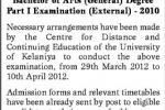 University of Kelaniya External Degree Examinations 2010 – 2012