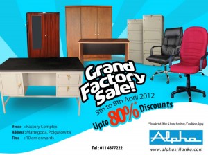 Alpha Grand Factory Sale Up To 80% Discounts from 5th April to 8th April 2012