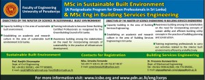 M.Sc in Sustainable Built Environment and M.Sc Eng in Building Services Engineering – University of Peradeniya