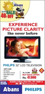 Philips 32” LCD Television sale – Rs. 47,990.00 buyback offer