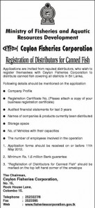 Registration of Distributor for Canned Fish – Ceylon Fisheries Corporation