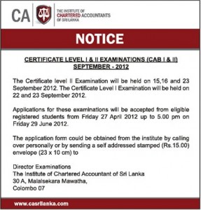 The Institute of Chartered Accountants of Srilanka – Certificate Level I & II Examination September 2012