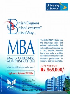 University of Bolton MBA in Srilanka – Rs. 565,000.00