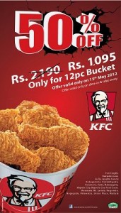 50% off on 12 Pc Bucket from KFC Srilanka