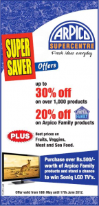 Arpico Super Centre – Supper Saver Offers 18th May to 17th June 2012