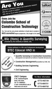 B.Sc (Hons) in Quantity surveying Degree programmes in Srilanka – Colombo School of Construction Technology