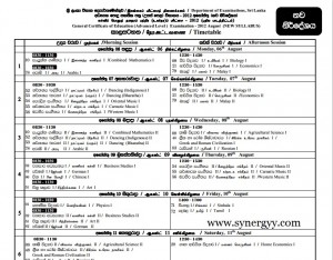 G.C.E (A/L) 2012 Examination Time Table
