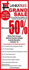 Lanka tiles Grand Sales – 50% off from 26th to 30th June 2012