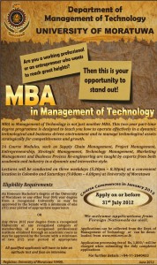 MBA in Management of Technology - 2013 by University of Moratuwa