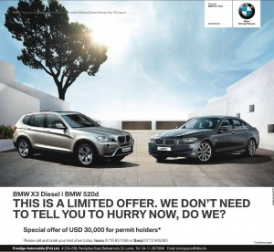 BMW X3 Diesel and BMW 520d Special Offer of USD 30,000 for Permit Holders in Srilanka