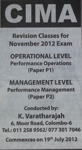 CIMA Performance Classes by Mr.Varatharajah