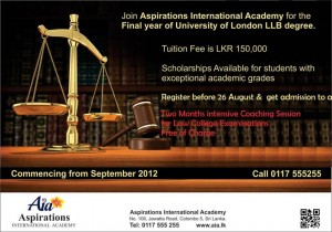 Final Year LLB Degree Programme in Srilanka - Aspirations with University of London