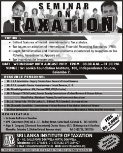 Seminar on Taxation by Srilanka Institute of Taxation on 8th August 2012