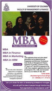 University of Colombo Master of Business Administration (MBA) – 2012