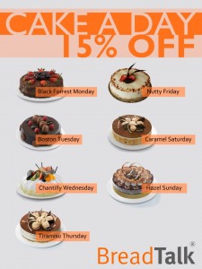 15% off on Cake a Day from Bread Talk, Srilanka