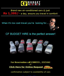 Central Finance Budget Rent a Car Service – Rs. 1,399.00 per Day