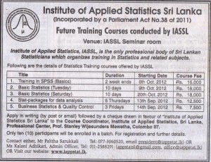 Institute of Applied Statistics Srilanka (IASSL) future training courses 