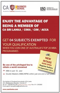Institute of Chartered Accountants of Srilanka MBA Intakes for New Batch