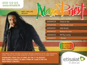 Maxi Priest Reggae Songs in Etisalat Call a Tunes 