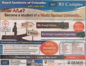 Royal Institute of Colombo (RI Campus) LLB and B.Sc Degree programme for 2012