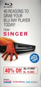 Singer Blu-ray Disc for Rs. 10,800.00 with 40% off- till 30th September 2012
